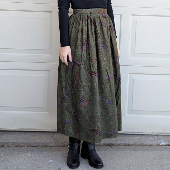 vintage FEATHER PRINT maxi skirt S (A10) - Picture 2 of 11